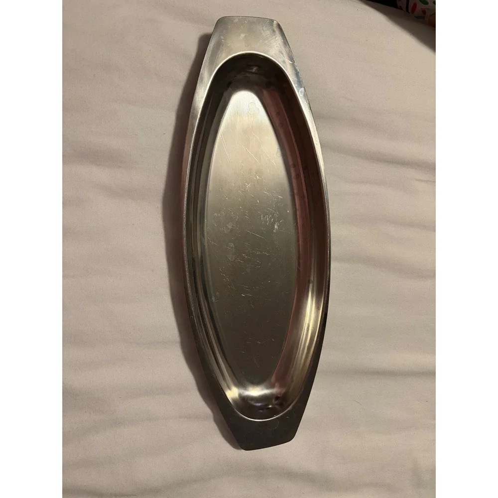 Kalmar Denmark Stainless Serving Tray Danish‎ Modern MCM Minimalist Silver Vtg
